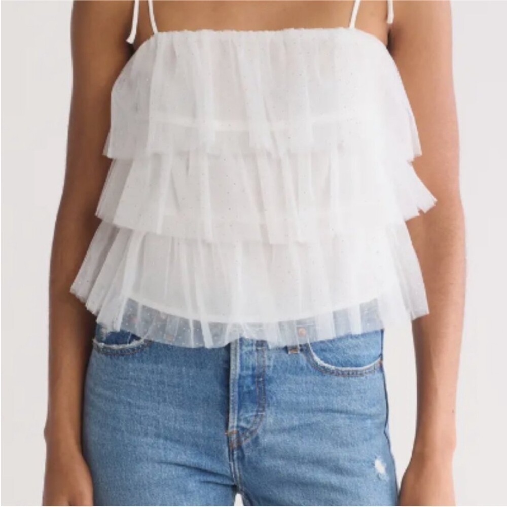 Lush NWT Tulle Tiered Cami tanktop top white gold